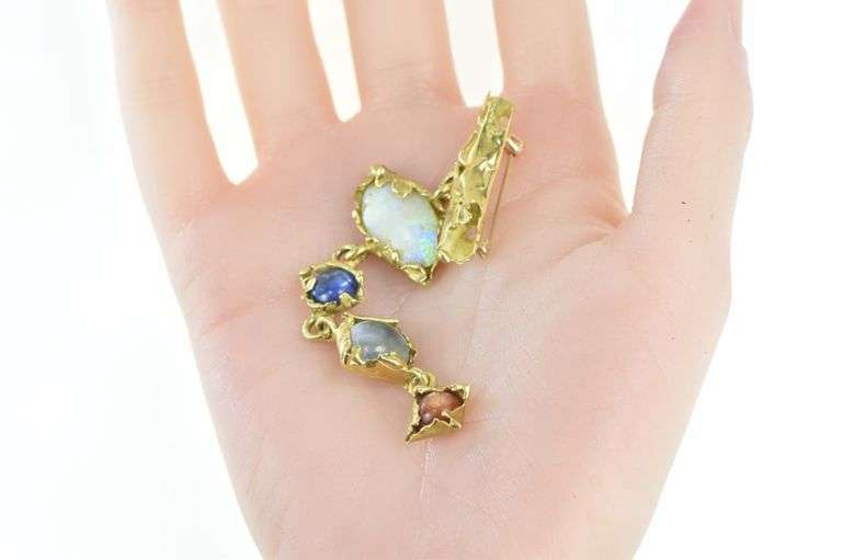 18K Yellow Gold William Fretz Opal Moonstone Goldstone Pin/Brooch