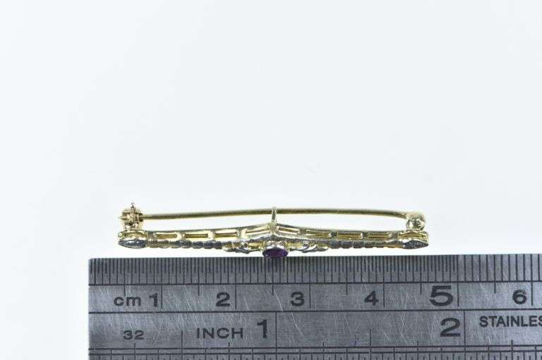 14K Yellow Gold Art Deco Amethyst Ornate Classic Pin/Brooch