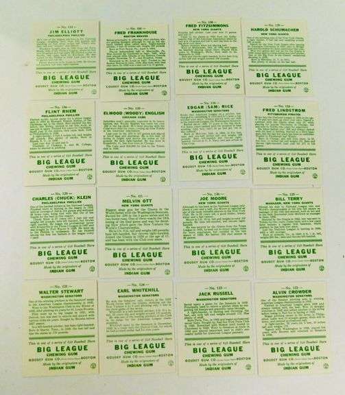 16 Goudey Gum 1933 Reprints Baseball Cards