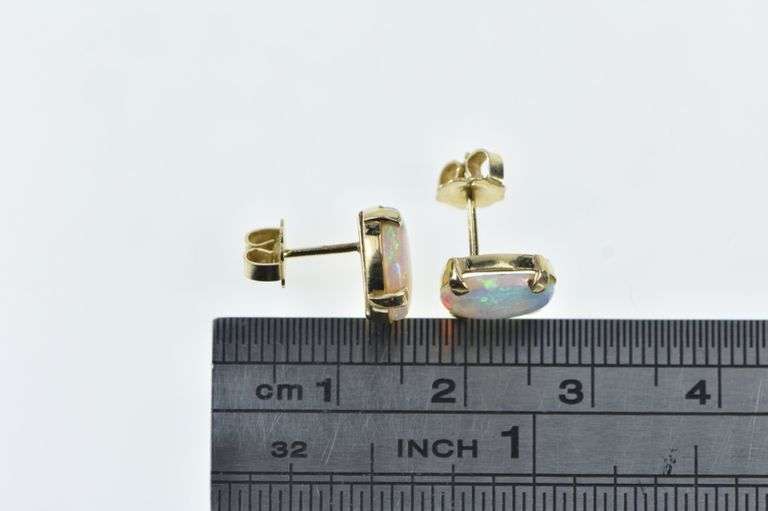14K Yellow Gold Oval Natural Opal Vintage Stud Earrings