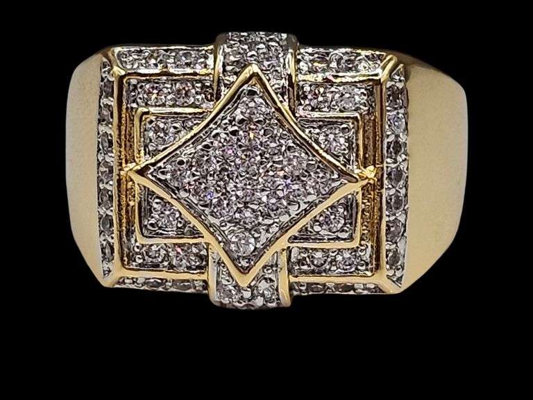Men's 14 Kt Gold Plate 5.75 Cttw. Lab Simulated Diamond Ring.