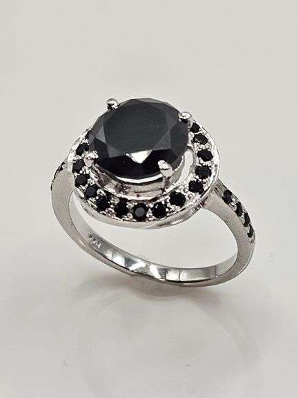 Impressive 14 Kt White Gold Plate 3.25 Ct Black Moissanite Ring