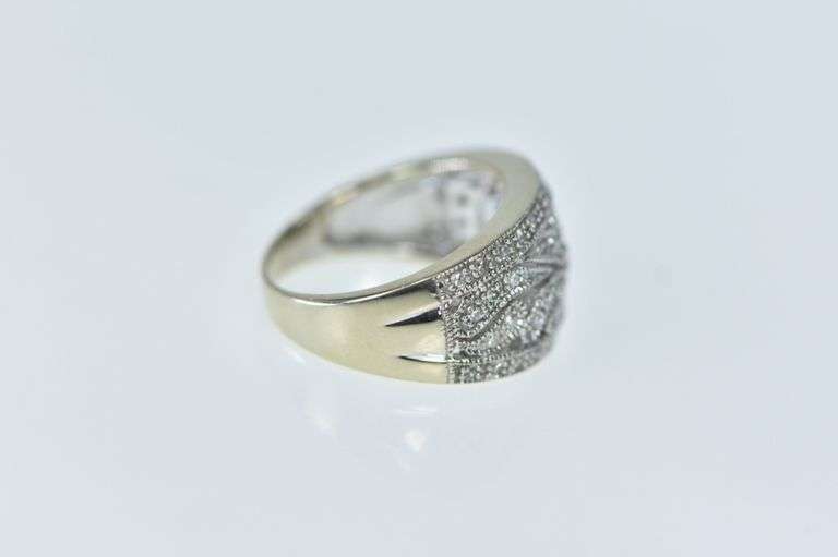 10K White Gold Pave Diamond Encrusted Swirl Band Ring