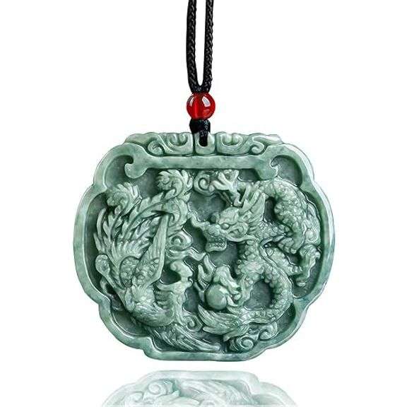 Hand Carved Dragon and Phoenix Jade Pendant