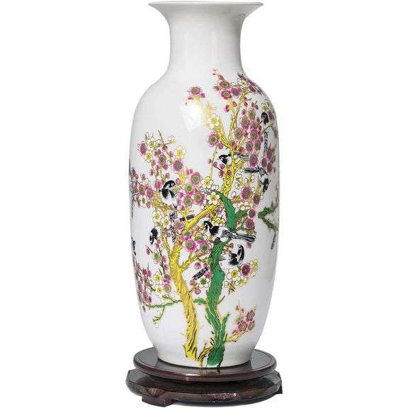 Handmade Porcelain Famille Rose Vase with Birds and Peach Blossom