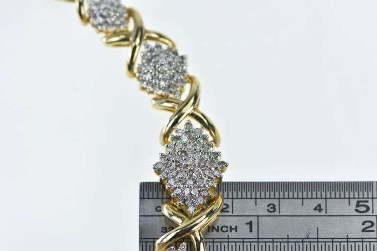 10K Yellow Gold 3.00 Ctw Diamond Cluster Vintage X Link Necklace