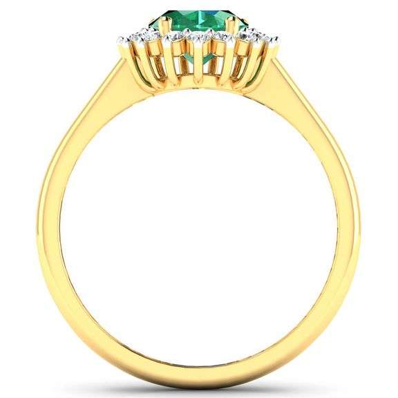 Solid 14 Kt Yellow Gold Emerald Diamond Ring