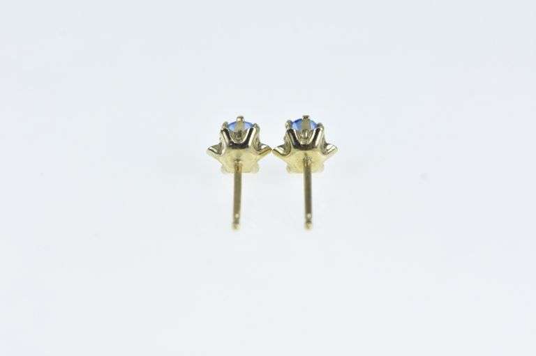 14K Yellow Gold Vintage Round Sim. Sapphire Solitaire Stud Earrings