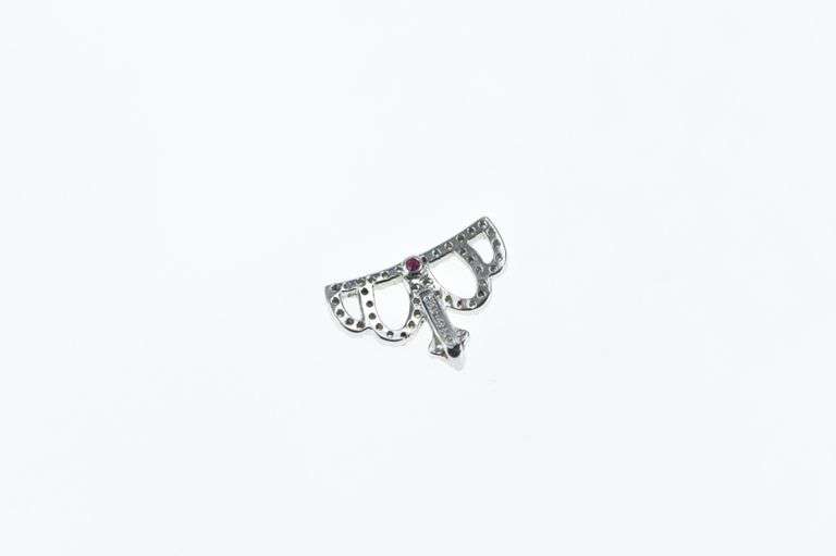 18K White Gold Roberto Coin Diamond Ruby Crown Tiara Queen Pendant