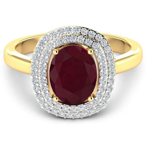 Elegant 14 Kt Yellow Gold Ruby Diamond Ring