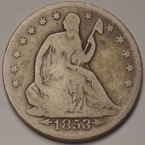 1853 Arrows & Rays Seated Liberty Half Dollar, Circulated.