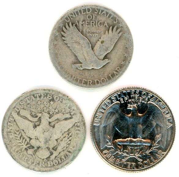 Three Different Types of US Quarters: 1907-O, 1926-S, & 1965