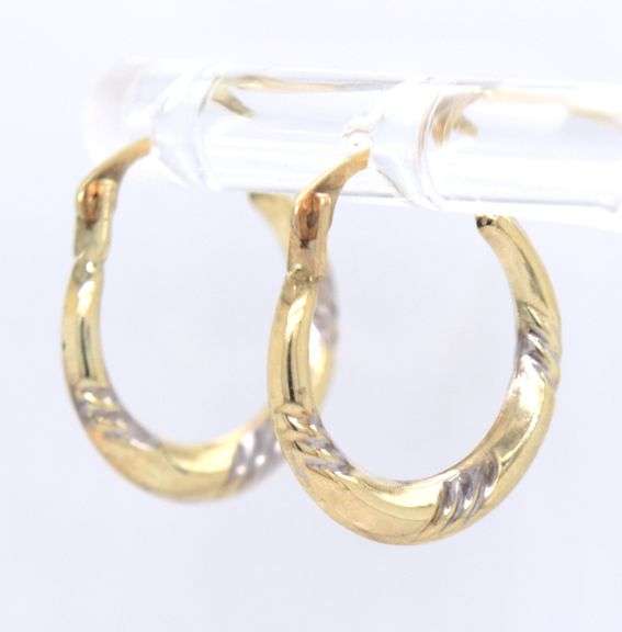 10kt two tone gold diamond cut hoop