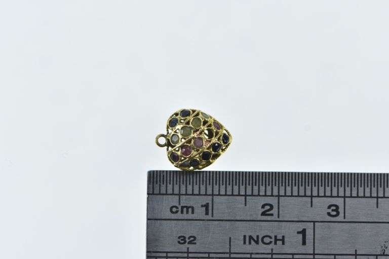 21K Yellow Gold Pave Sapphire Ruby Peridot Heart Charm/Pendant
