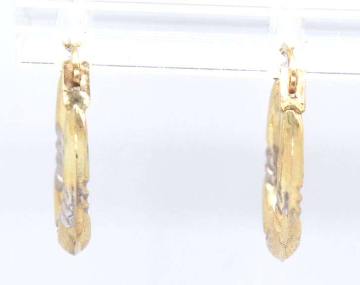 10kt two tone gold diamond cut hoop