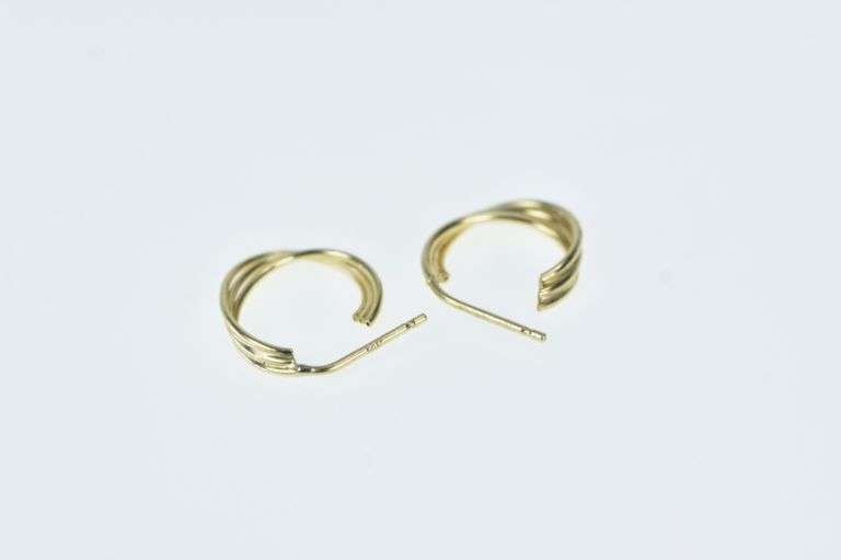 14K Yellow Gold 15mm Twist Design 3/4 Hoop Vintage Earrings