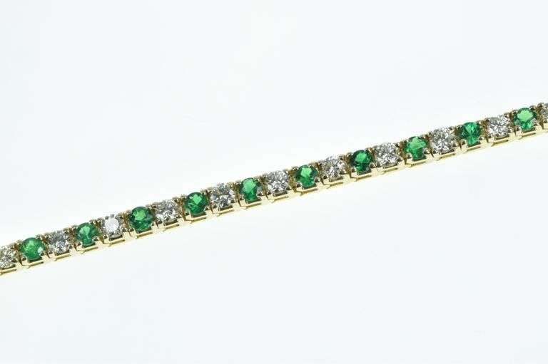 14K Yellow Gold 6.50 Ctw Emerald VS Diamond Tennis Bracelet