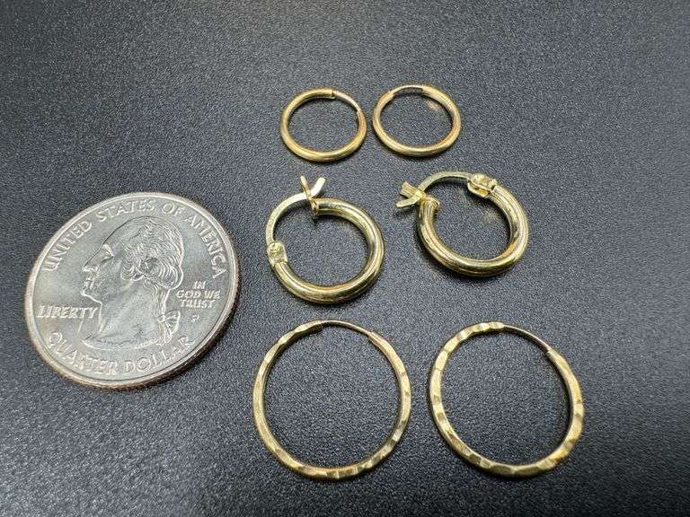 10k Yellow Gold Earring Set 3 Pairs Hoops (12mm, 14mm, 16mm)