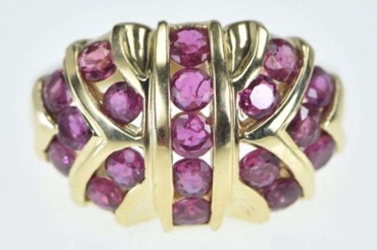 14K Yellow Gold Rubellite Pattern Domed Statement Ring