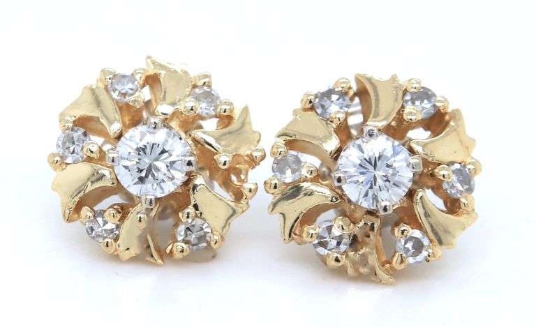 14kt Yellow gold diamond stud with diamond jackets
