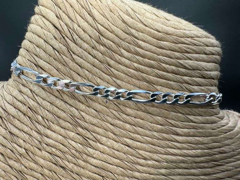 Sterling Silver Diamond-Cut Figaro Link Chain 3.9mm Solid 925 Italy Bracelet 8" inch