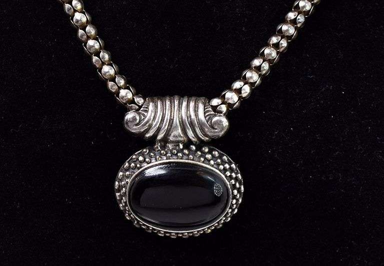 Black Onyx Pendant Necklace in Sterling Silver