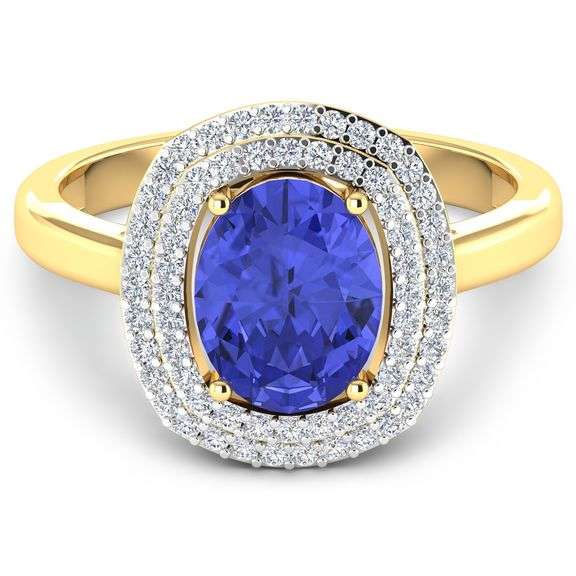 Brilliant 14 Kt Yellow Gold Tanzanite Diamond Ring