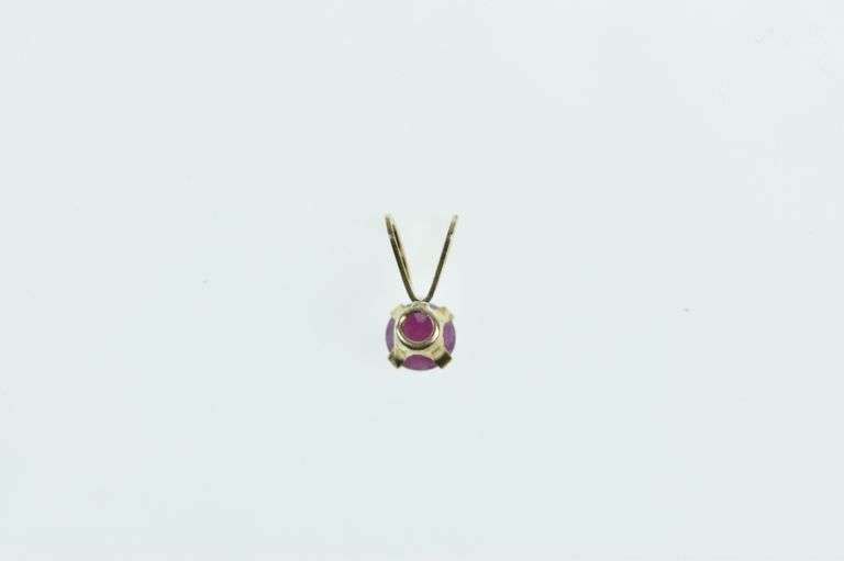10K Yellow Gold Round Classic Ruby Solitaire Vintage Pendant