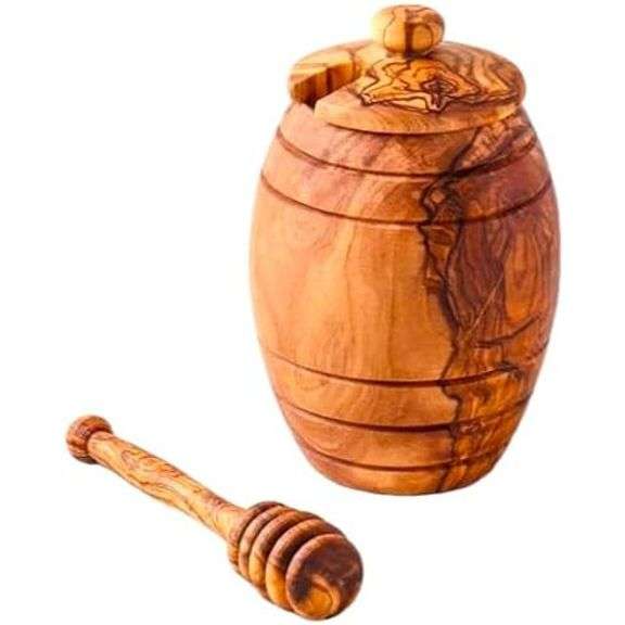 Handcrafted Olive Wood Honey Pot Set