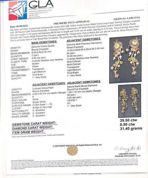 Very collectable Polychromatic Floral Design 18k Gold Earrings with Pearls and Diamonds