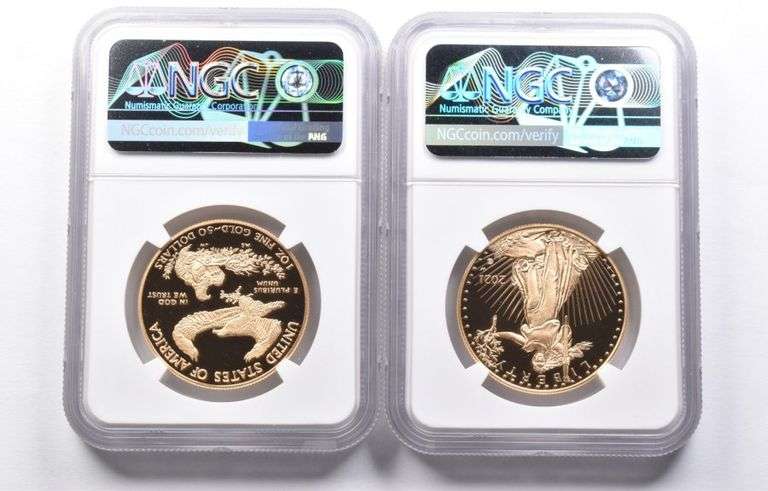 (2) PF70 2021-W $50 American Gold Eagle T-1 & T-2 2022 DC Mint HQ NGC