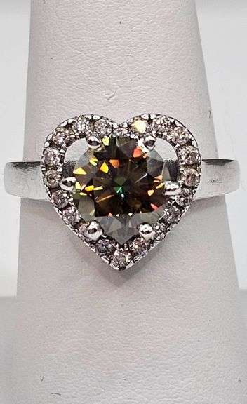 Lovely 14 Kt White Gold Plated 3.25 Ct VVs1 Rare Lab Simulated Sphene Heart Ring