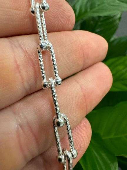 Sterling Silver Diamond-Cut Paperclip Bead Chain Necklace 18"