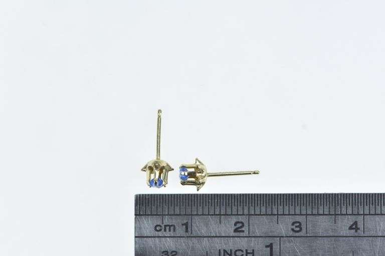 14K Yellow Gold Vintage Round Sim. Sapphire Solitaire Stud Earrings