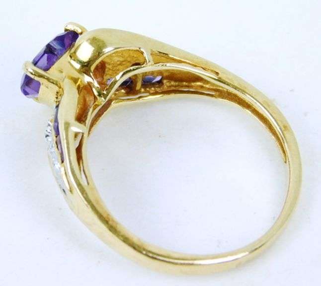 Vintage 10K Amethyst Heart Ring, Size 6.5