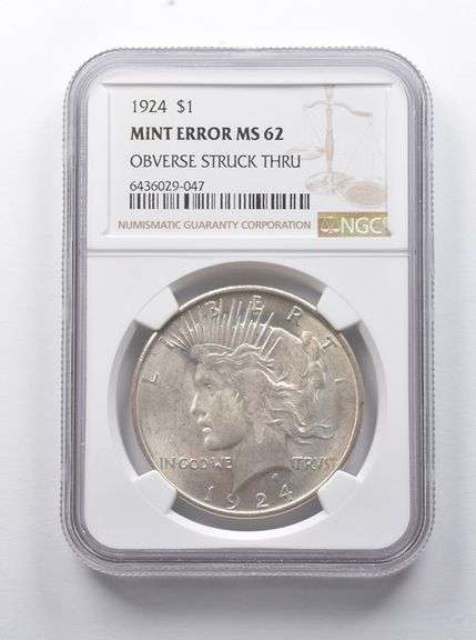 Error MS62 1924 Peace Silver Dollar OBV Struck Thru NGC