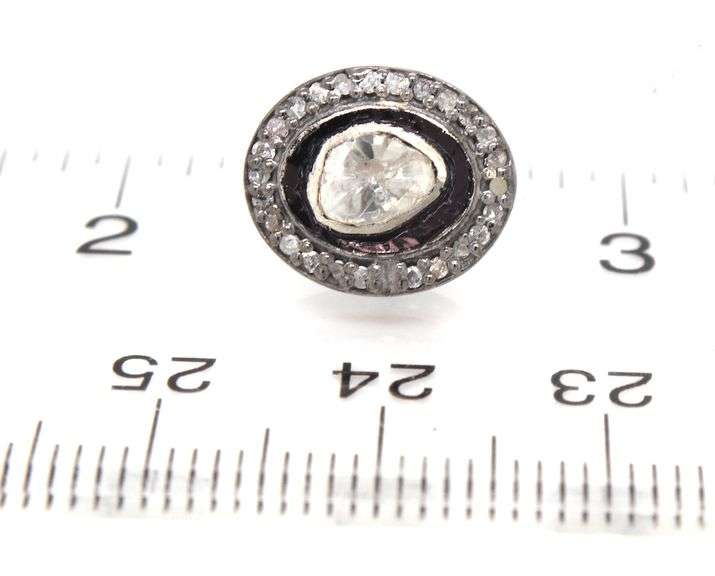 Stunning Mine Cut Diamond Earrings with Dark Silver and Diamond Accents