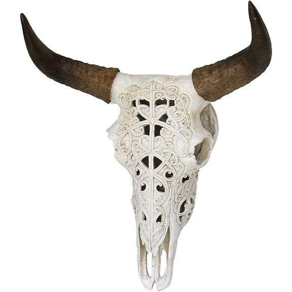 Hand-Painted White Tribal Steer Skull Wall Sculpture