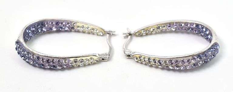 White and Purple CZ Hoop Earrings in Sterling Silver