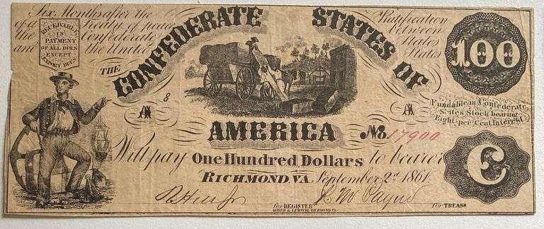 Early Sept 2 1861 Series $100 CSA Note