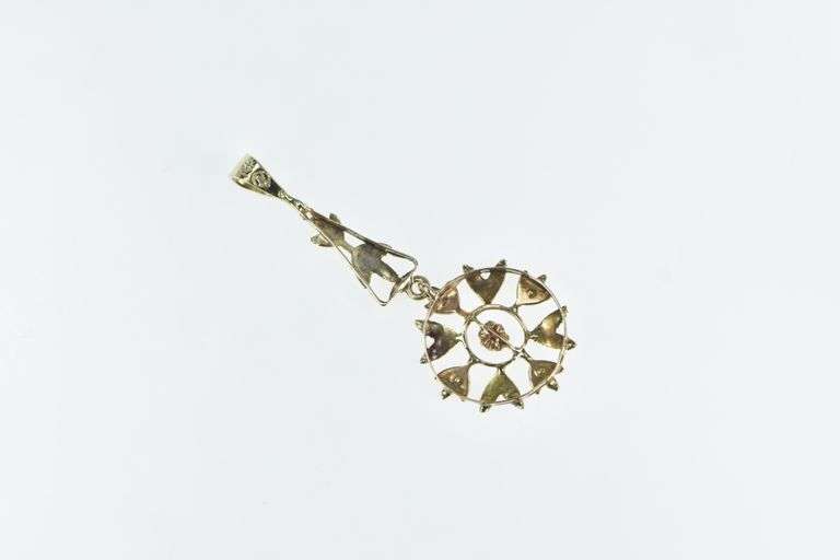 14K Yellow Gold Victorian Garnet Leaf Vintage Drop Pendant