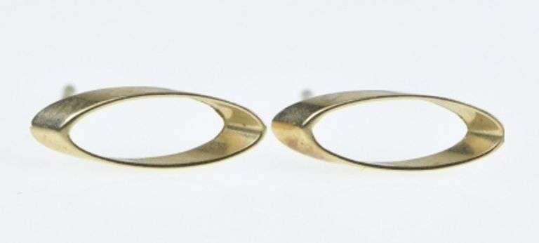 14K Yellow Gold Oval Geometric Slice Vintage Stud Earrings