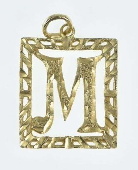 14K Yellow Gold Square M Monogram Initial Name Charm/Pendant