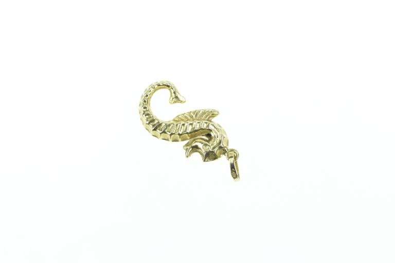 14K Yellow Gold 3D Sea Horse Vintage Ocean Animal Charm/Pendant
