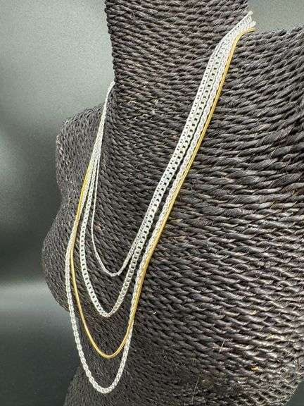 Sterling Silver 925 Italy 5 Piece Layered Chain Set 24",22",20",18",16"