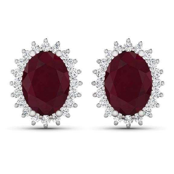 14 Kt White Gold Ruby Diamond Earrings