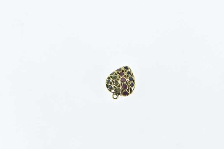 21K Yellow Gold Pave Sapphire Ruby Peridot Heart Charm/Pendant
