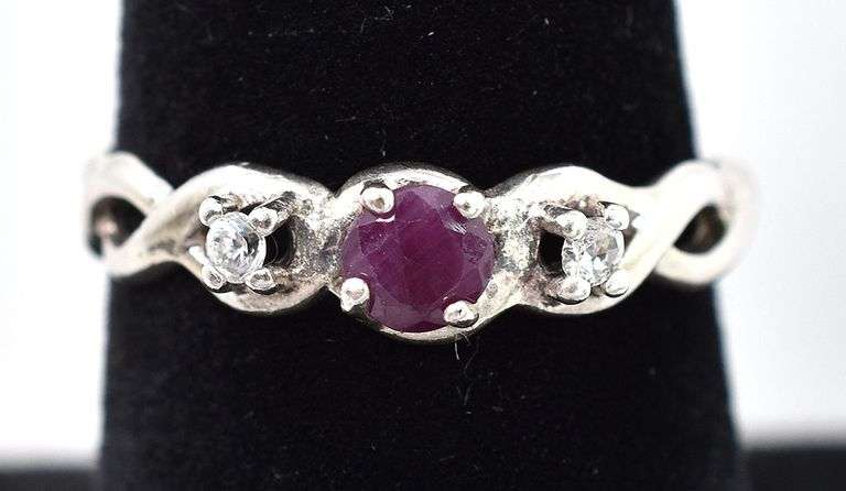 Ruby and CZ Gemstone Ring in Sterling Silver