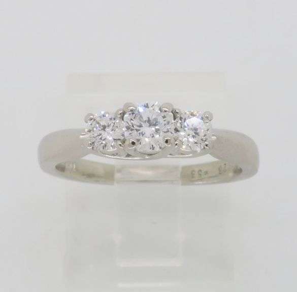 Platinum Three Stone Ring Featuring Octagon Brilliant Cut Diamonds