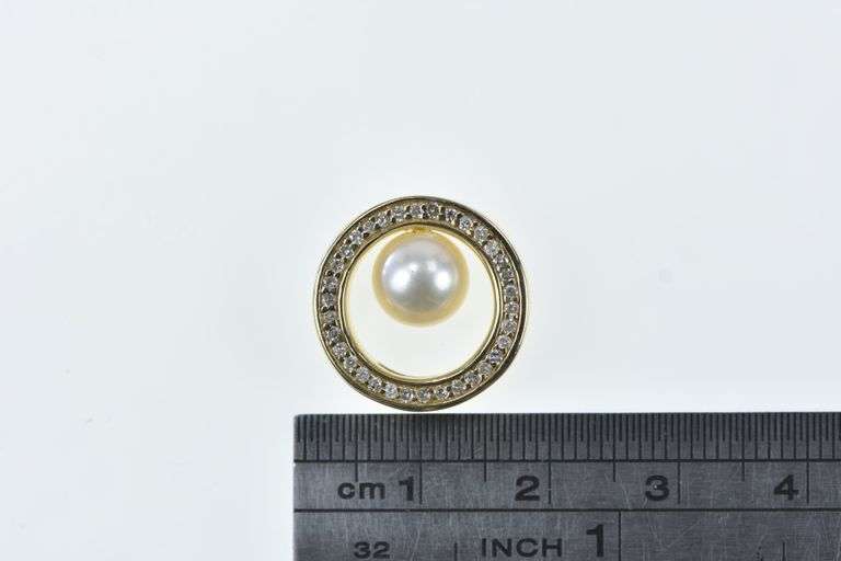14K Yellow Gold 0.25 Ctw Diamond Pearl Circle Round Pendant